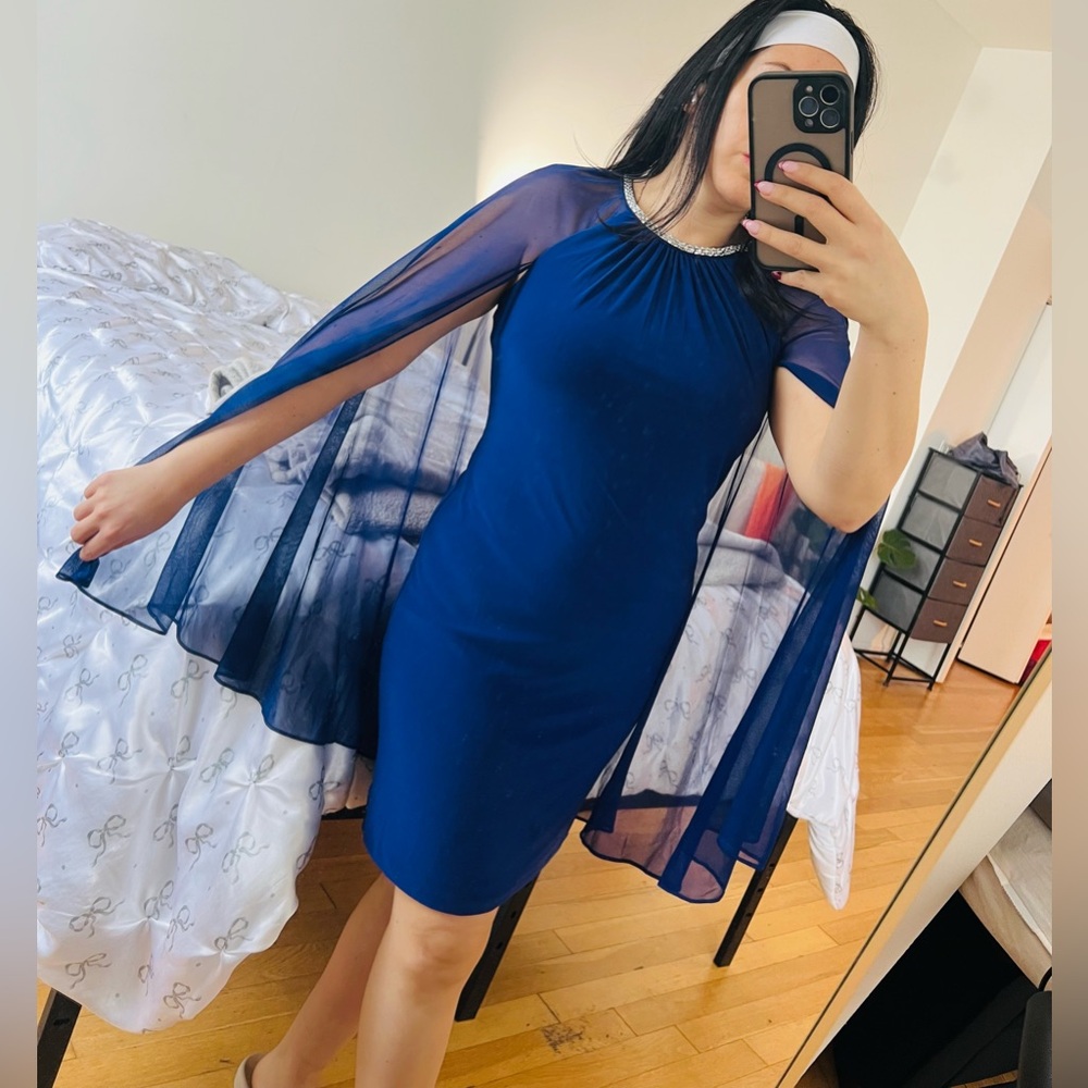 R&M Richards Royal Blue Long Sleeve Holiday New Year’s Dress